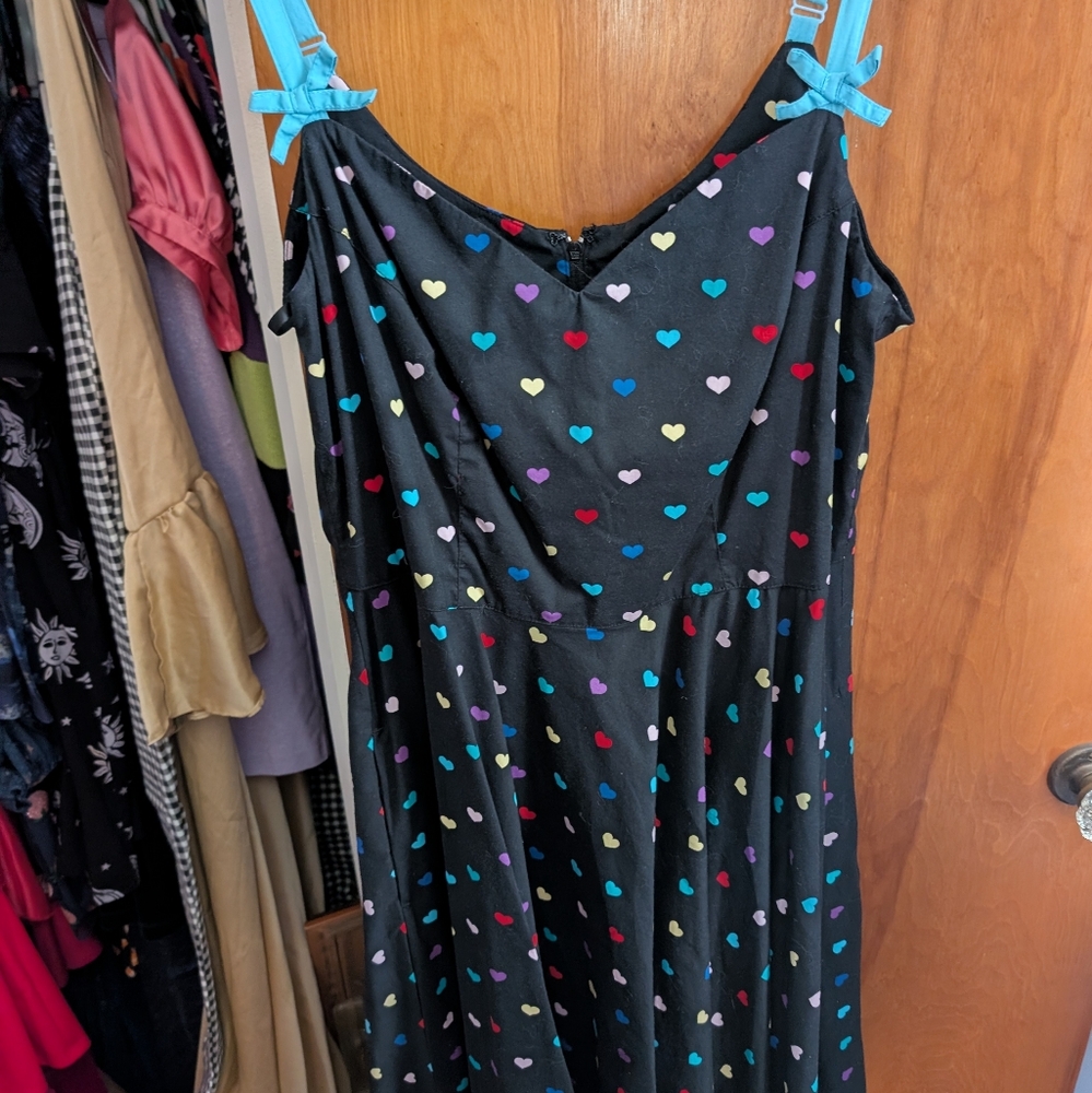 Hell Bunny Colorful Heart Print Dress with Blue Straps - Picture 3 of 3